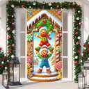 2 x BlissYard Christmas Door Cover 71x35 Inch Gingerbread Kids Door Banner, Merry Christmas Winter Porch Sign for Front Door, Cute Holiday Entry Decor Indoor Outdoor Farmhouse Party Hanging Cover