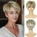 BECUS Short Blonde Wigs for White Women Black Women Pixie Cut Wig Pixie Layered Short Wigs for Older Women Synthetic(Small-to -Medium-Head-Sizes)