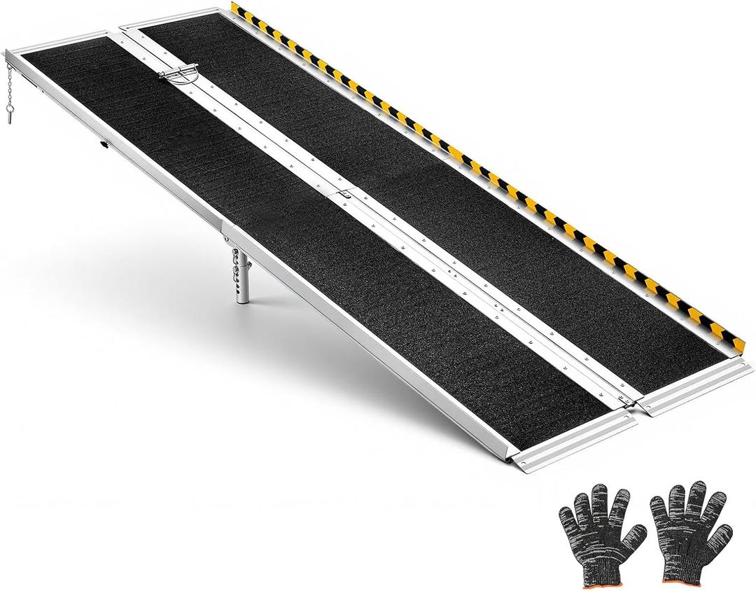 VEVOR 7FT Portable Wheelchair Ramp, Smooth Door Access No Blocking Design, 800 LBS Heavy Duty Non-Slip Threshold Ramp for Home Steps, Stairs, Doorways, Scooter, Curbs
