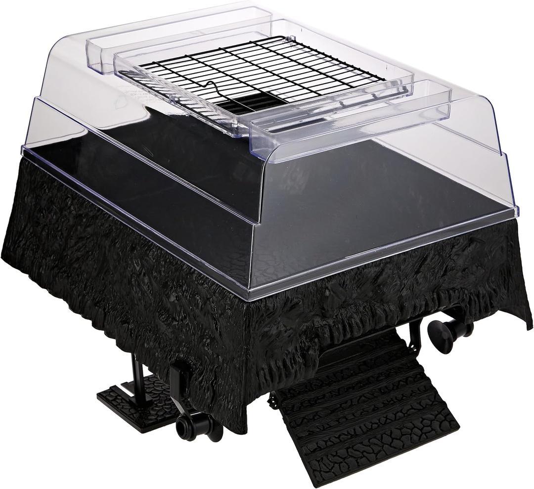 PENN-PLAX Reptology Turtle Topper Above Tank Basking Platform That Safely Mounts to Standard Size Tanks Including 10g, 20L, 20H, 29g, up to 55 Gallons and 13 Wide Black Color (REP600)