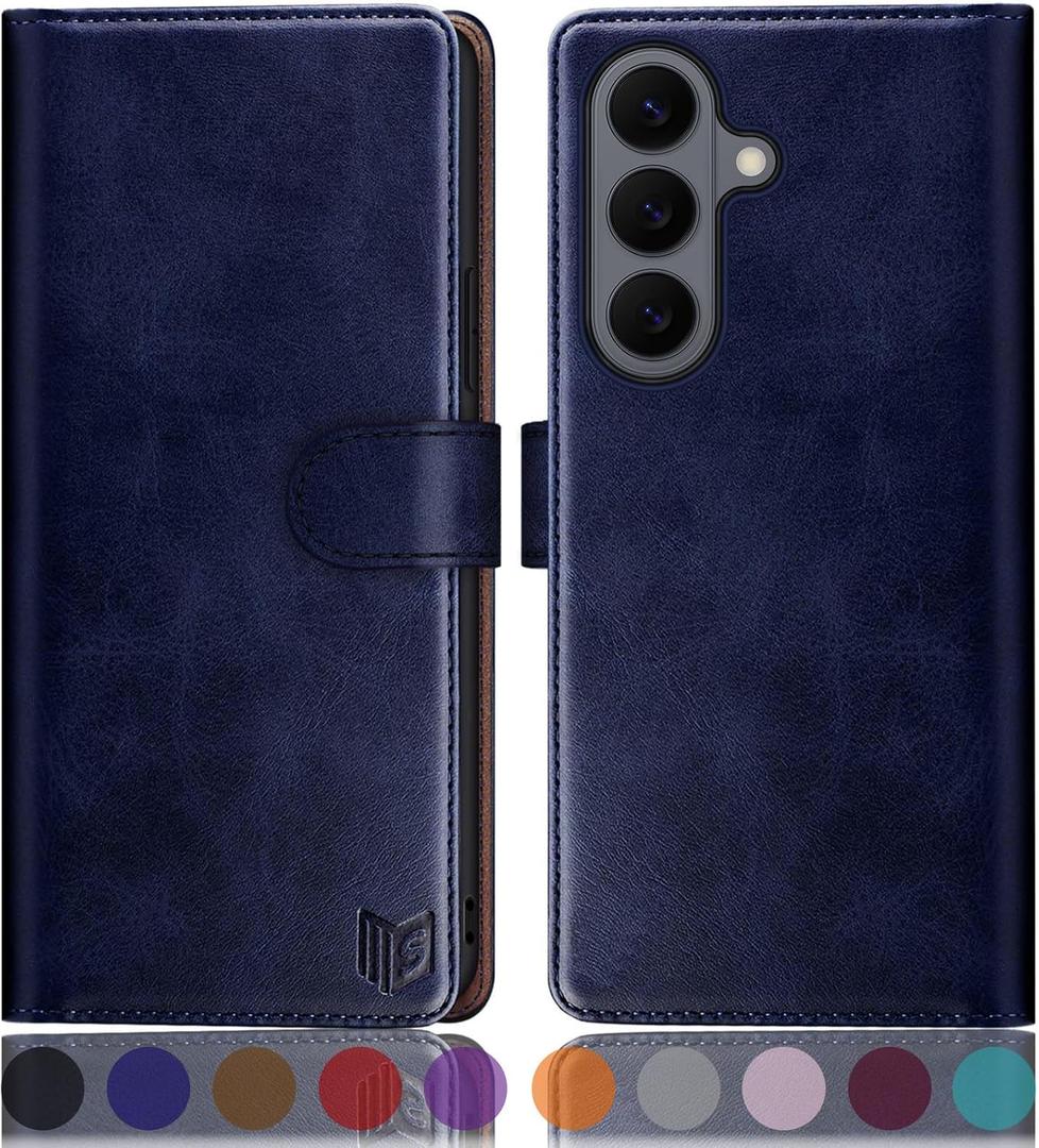 SUANPOT Compatible with Samsung Galaxy S26 Wallet case with RFID Blocking Credit Card Holder,Flip Book PU Leather Protective Cover Women Men for Samsung S26 Phone case Blue