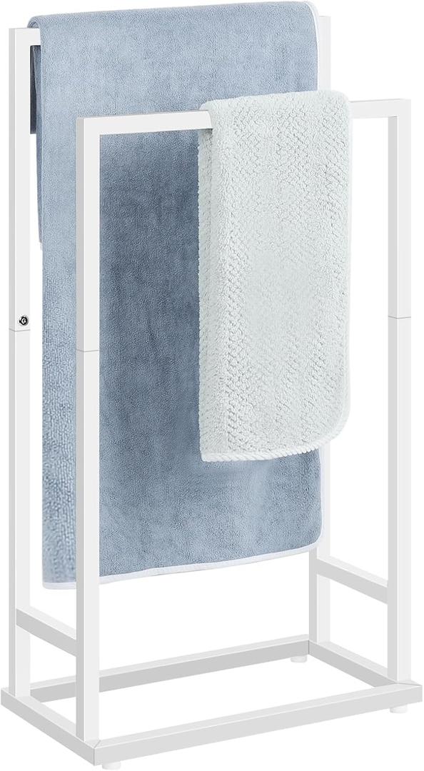 Towel Rack, 2 Tier Stainless Steel Towel Racks Stand for Bathroom, Hand Towel Drying Rack Holder, Towel Bar Stand Blanket Rack, White