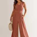 ANRABESS Jumpsuits for Women Summer Dressy Casual Linen Romper Sleeveless V Neck High Waist Wide Leg Beach Vacation Outfits (Orange, S)