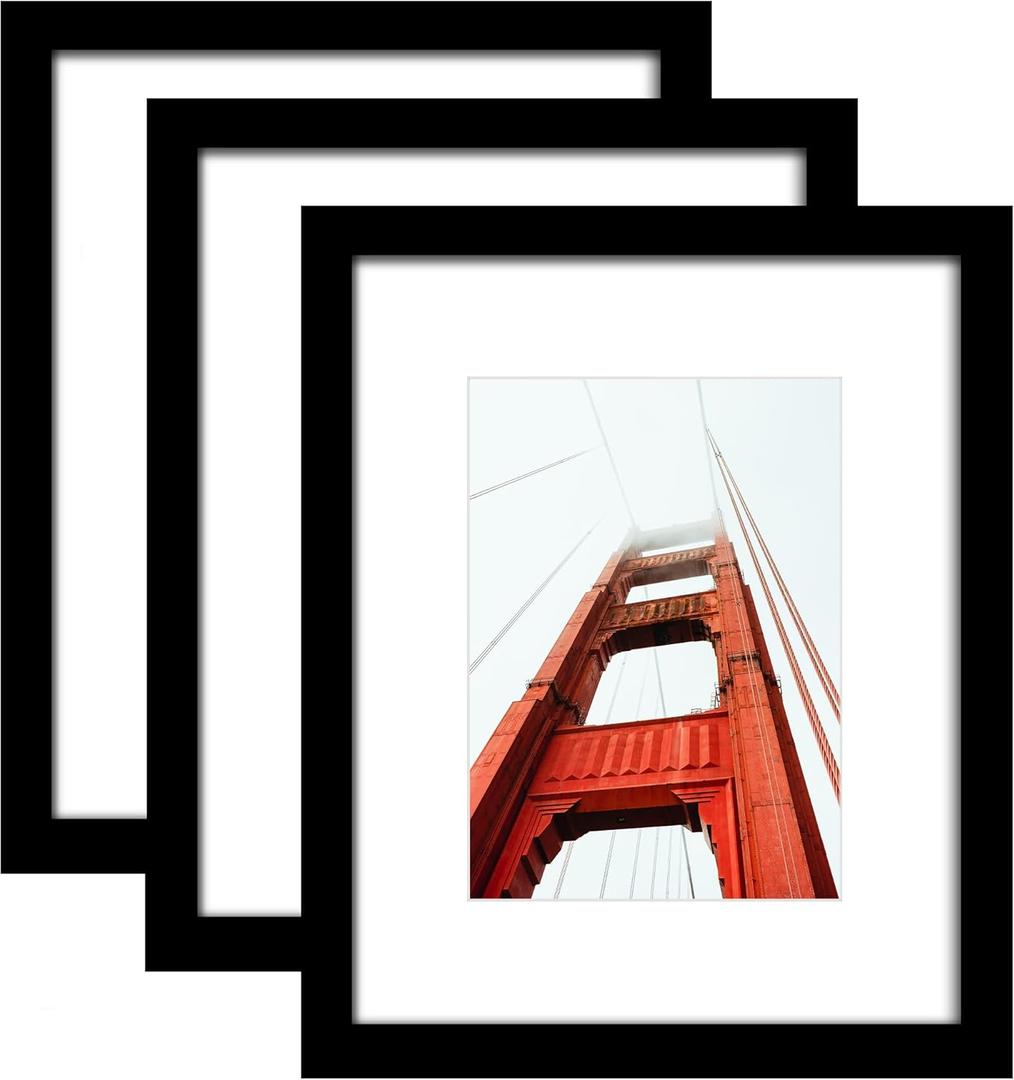 Wiscet 8x10 Picture Frame Set of 3, Display Pictures 5x7 with Mat or 8 x 10 without Mat, Photo Frame for Wall Mounting or Tabletop Display, Black