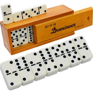 Queensell Dominos Set for Adults  Dominoes - Classic Board Games, Double 6 Dominoes Family Games for Kids and Adults - Double Six Standard Dominos Set 28 Tiles with Wood Case, Juegos de Mesa
