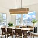 37.5 Inch Farmhouse Kitchen Island Lighting 4-Light Rectangle Dining Room Light Fixture Large Linear Chandelier with Wood Grain Finish for Dining Room Kitchen Island Living Room