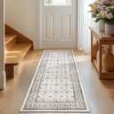 jinchan Runner Rug 2x6 - Machine Washable Beige Vintage Floral Distressed Design Soft Non-Slip Low-Pile Ultra-Thin Runner Rug for Kitchen Hallway Laundry Room Entryway Farmhouse (2x6', Multi Bieige)