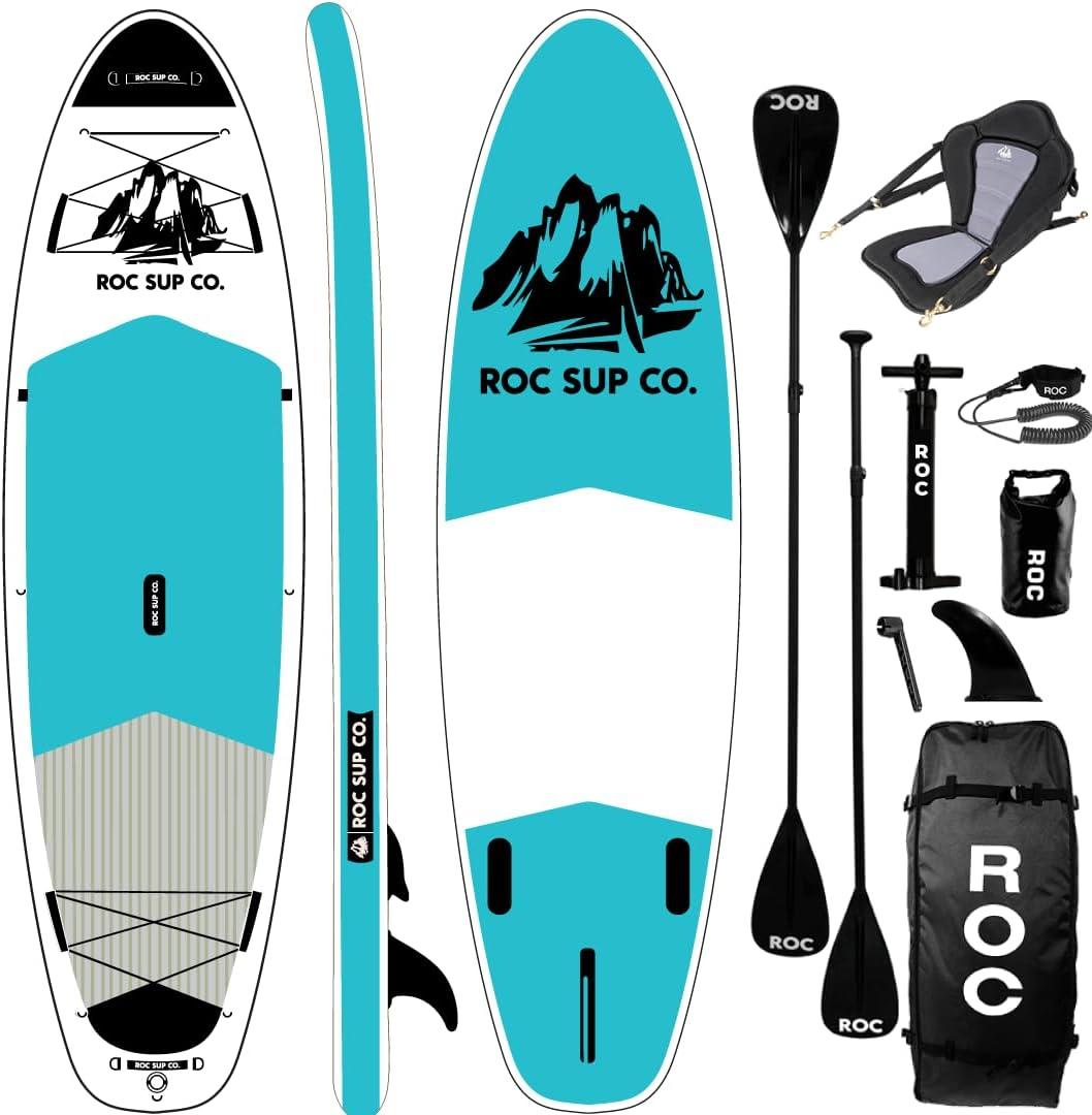 Roc Inflatable Stand Up Paddle Boards |Premium SUP Paddle Board Accessories, Wide Stable Design, Non-Slip Comfort Deck for Youth/ Adults (Teal W/ Kayak Seat)