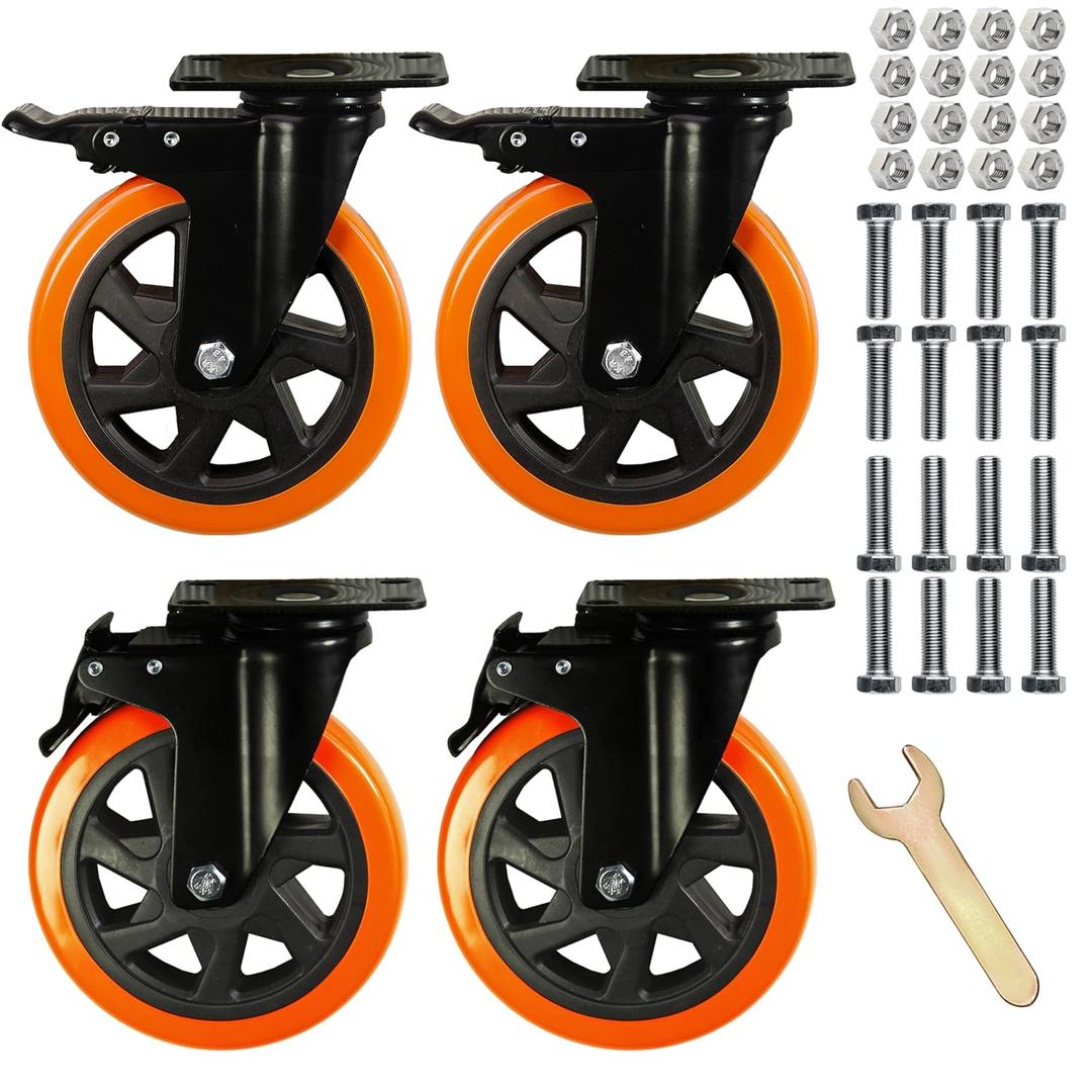 6 Inch Caster Wheels, Heavy Duty Casters Load 2800 Lbs, Industrial Swivel Silent Caster Wheels for Workbench Cart and Furniture Set of 4 6 Inch Caster Wheels, Heavy Duty Casters Load 2800 Lbs, Industrial Swivel Silent Caster Wheels for Workbench Cart and Furniture Set of 4