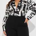 Women's Print Button Down Shirts Long Sleeve Business Casual Work Blouse Tops (Black, S)