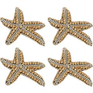 PATIKIL 4 Pcs Starfish Rhinestone Beaded Patch, Starfish Sequin Applique Patches Sew on Fabric Sequin Patch for Clothing Bag Jeans Shoes Hats Jacket DIY Crafts, Yellow