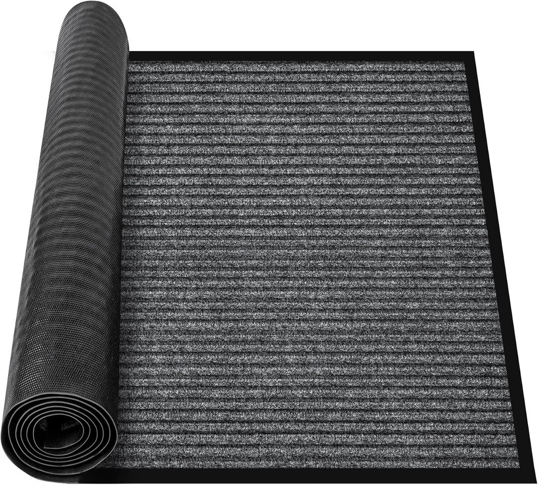 MYFAMIREA Commercial Floor Mat 4' x 6' Extra Large Front Door Industrial Rug Heavy Duty Brush Step Entrance Mat Weather Utility Rug with Non Slip Rubber Backing Low Profile for Entryway, Charcoal Grey