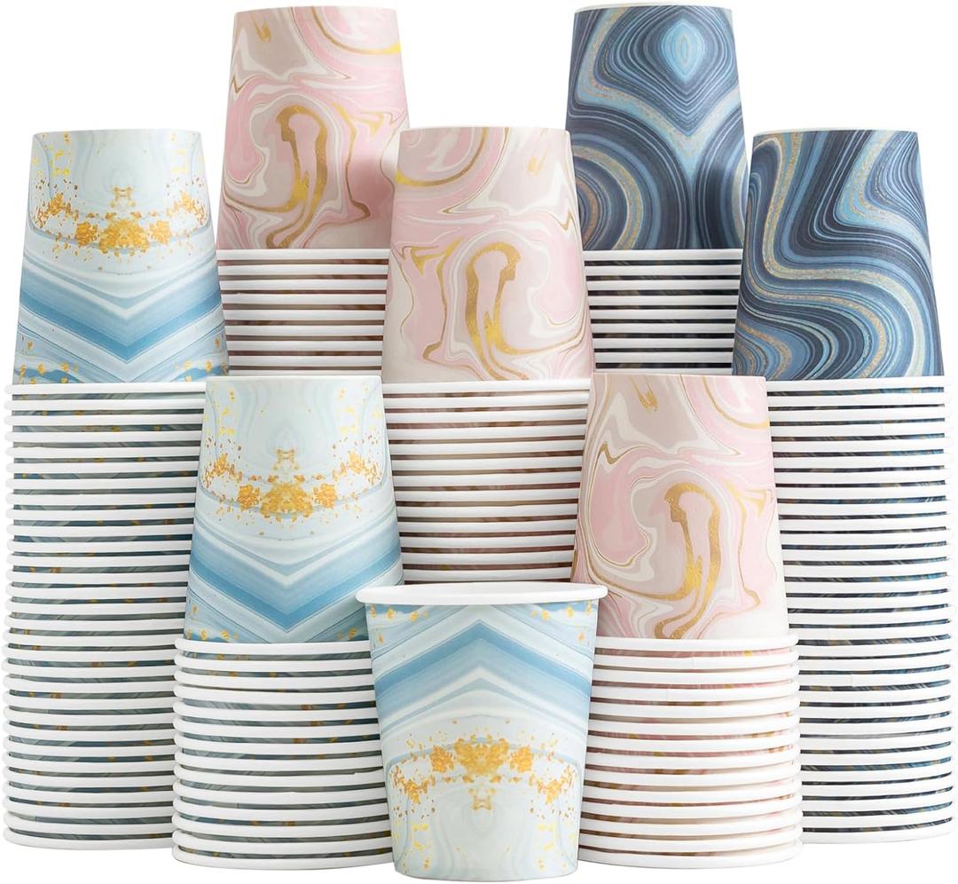 300 Pack 3 oz Paper Cups, Disposable Bathroom Cups, Small Mouthwash Cups, Mini Paper Cups for Bathroom(Mixed Colors), 300pack-Cyan&Blue&Pink (3OZ, 300pack-European-style)