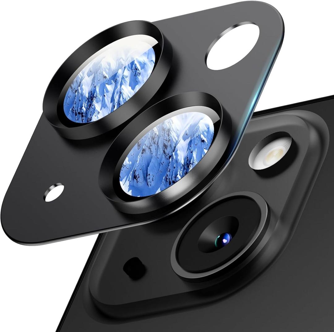 Wumigoo Camera Lens Protector for iPhone 15/iPhone 15 Plus/iPhone 14/iPhone 14 Plus, Aluminum Alloy Tempered Glass Camera Cover Screen, Anti-drop, Case Friendly- Black Titanium