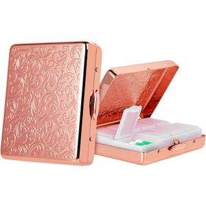 Pill Organizer 7 Days 8 Compartments, Travel Metal Pill Box, BPA-Free Portable Pill Box (Pink, Median)