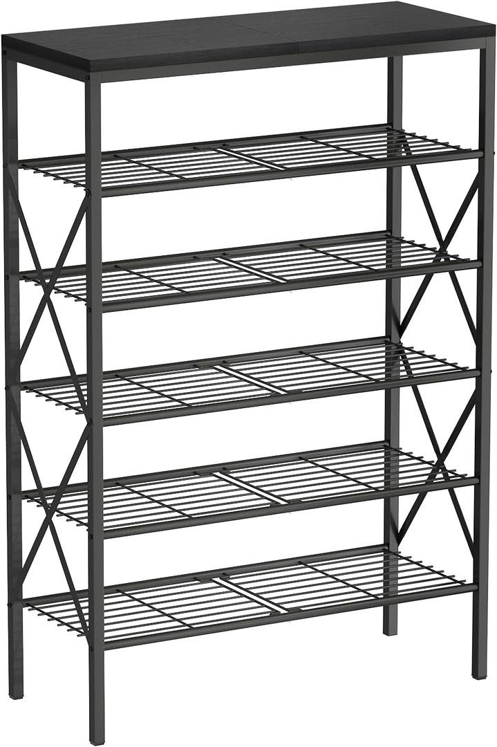 6 Tiers Shoe Rack, Large Capacity Shoe Rack Holds 32 Pairs of Shoes, Durable and Stable, Adjustable Metal Shelf Stackable Shoe Shelf for Entryway, Hallway, Living Room, Closet (27.8" x 10.8" x 39.2", Black)