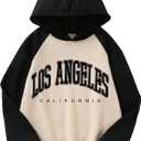 GORGLITTER Girl's Hoodies Fall Casual Cute Letter Print Long Sleeve Color Block Halloween Hooded Sweatshirt 2025 14Y