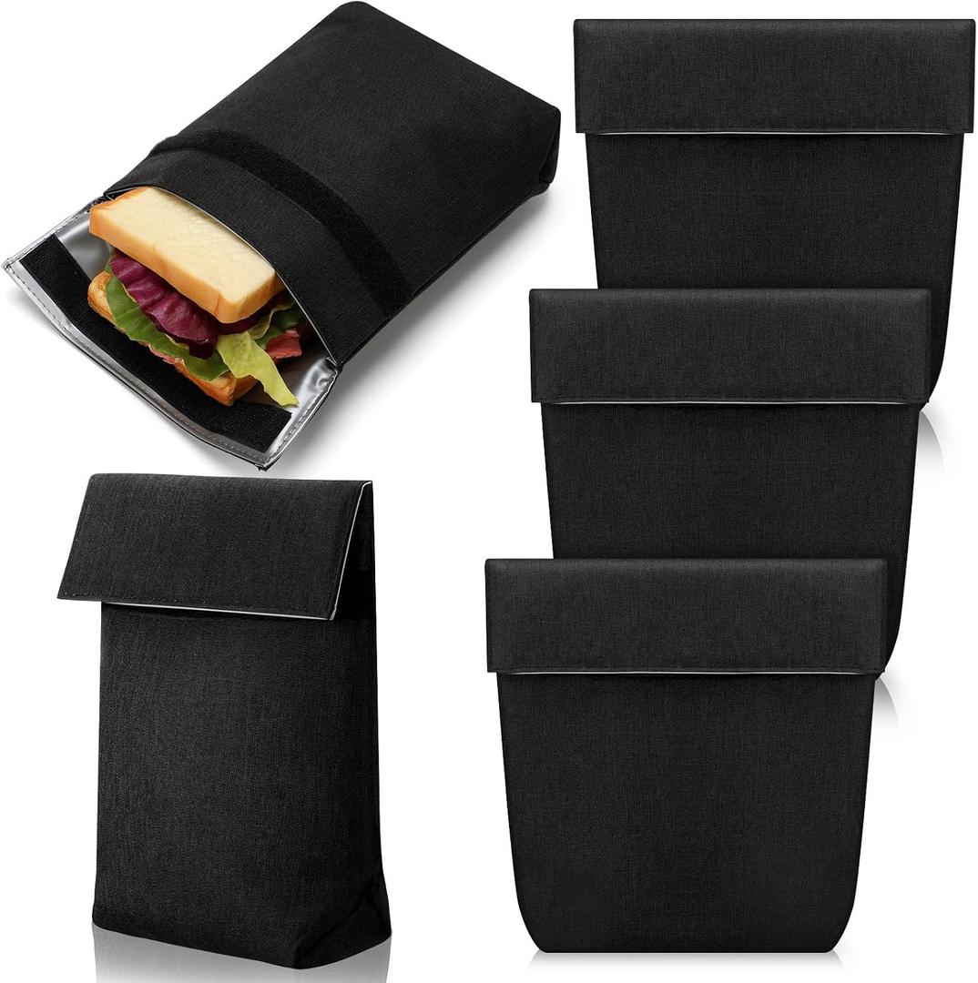 Qinyoung 3 Pcs Insulated Sandwich Bag Reusable Snack Bags 8.6'' x 8.6'' x 2.55'' Washable Insulated Pouch Small Thermal Lunch Bags for Work, Travel, Office, Back to School Classroom(Dark Gray), 8.66 inches x 8.66 inches x 2.56 inches