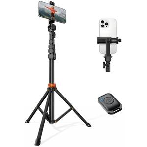 66" Phone Tripod, Tripod for iPhone with Remote & Ultimate Phone Mount, Extendable Cell Phone Tripod Stand for Video Recording, Professional Tripod & Monopod Accessories, Compatible for iPhone/Android
