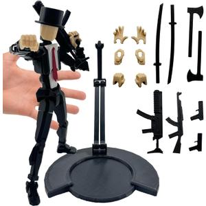 3D Printed 8.13-inch Action Figure Dummy-Mici20, Full Body Mechanical Movable Toy, Multiple Accessories, Desk Decoration (3 HandsType, Bracket, Weapons, Armour) (Black)