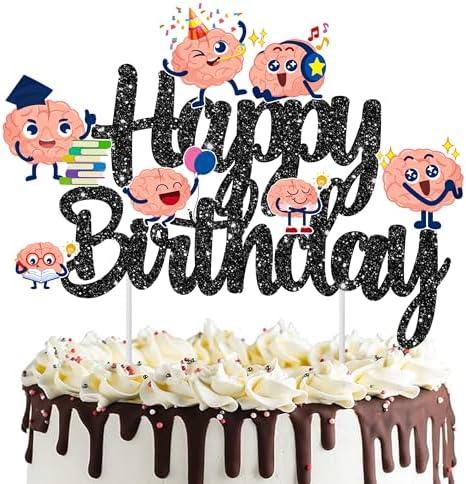 2 x Brain Birthday Party Cake Topper Funny Brain Birthday Party Decorations Black Glitter Cartoon Brain Theme Party Cake Decorations Baby Shower Supplies