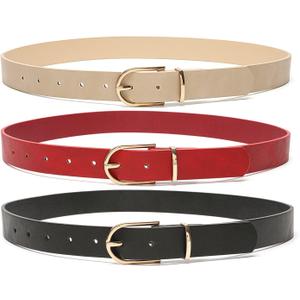 MORELESS 3 Pack Women's Faux Leather Waist Belt for Jeans Dress Black Red Beige Small (Black, S)