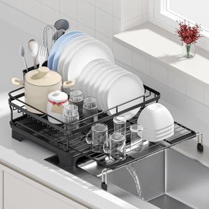 Expandable Compact Stainless Steel Dish Drying Rack Over Sink- Large Capacity Adjustable Dish Drainers for Kitchen Counter with Utensil Holder,Anti-Rust Expandable Compact Stainless Steel Dish Drying Rack Over Sink- Large Capacity Adjustable Dish Drainers for Kitchen Counter with Utensil Holder,Anti-Rust