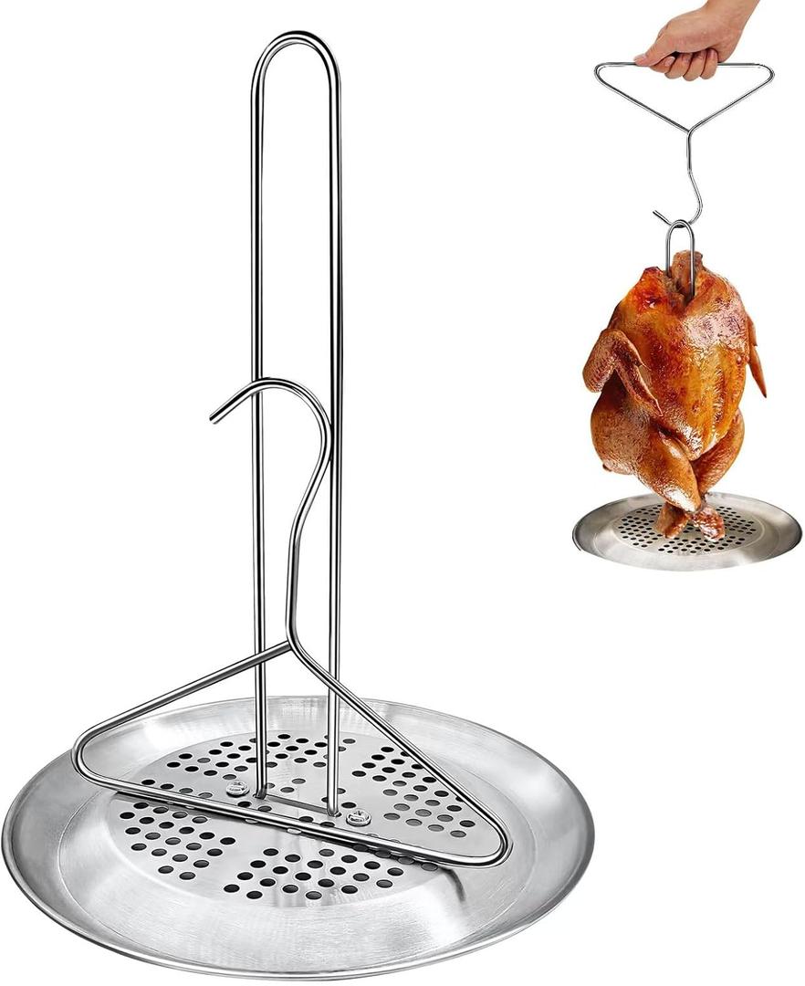 Meititi Stainless Steel Materials Turkey Fryer Stand Kit,Turkey Smoker Stand Turkey Rack,Turkey Roaster Holder,for Deep Frying Pot,Indoor and Outdoor BBQ,Turkey Stand for deep Frying