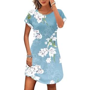 PLOKNRD Women's Casual Dress Summer Short Sleeve T-Shirt Dress Crew Neck Basic Dresses 2025, Large