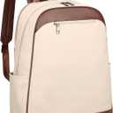 MASINTOR 15.6 inch Leather Laptop Backpack Purse for Women, Designer Travel and Work Bag with Laptop Compartment Beige Brown