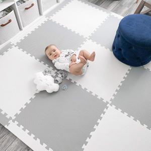 Extra Large Baby Play Mat Tiles Thick Foam Non-Toxic Floor Puzzle Mat Interlocking Activity Playmat for Infants Toddlers Kids Crawling Tummy Time 74x74 Inches (Grey/White)
