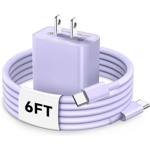 Lavender Charger Purple USB C to USB C Cable i Phone Charger Fast Charging 6FT Long, 20W Type C Cord Charger Charging for i Phone 16/15/17/Pro Max/Plus MacBook Pro Air,iPad Air, Samsung Galaxy S25/S24