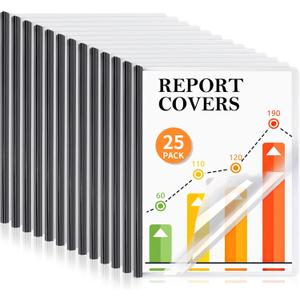 25 Pack Report Covers with Sliding Bar, Clear Report Covers for A4 and Letter Size Paper, Presentation Folders Resume Document Covers for School Office, Black