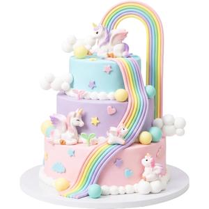 17Pcs Rainbow Unicorn Cake Toppers Unicorn Birthday Cake Decorations for Unicorn Party Favors, 2 inches x 0.5 inches