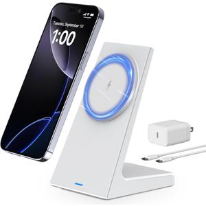 for MagSafe Charger Stand,20W Fast Magnetic Wireless Charging Station Stickable Desk Wireless Charger for iPhone 17/16/15/14/13/12 Pro/Pro Max Series (White)