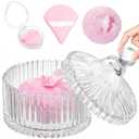 5 Pcs 6 Inch Extra Large Powder Puff and Container Set, Glass Dusting Powder Container with 3 Soft Washable Reusable Velvet Puffs for Loose Powder, Body Powder and Setting Powder Wet and Dry Makeup