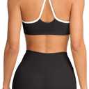 Halter Sports Bras for Women Padded Adjustable Thin Straps Color Block Workout Yoga Gym Athletic Bras Y2k Casual Tops Activewear Camisole(Black White,Small)