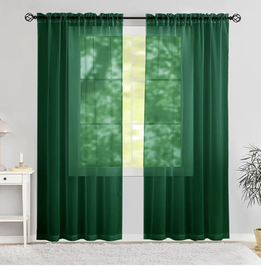 Semi Voile Sheer Curtains 84 Inches Long 2 Panels Rod Pocket Window Treatment for Living Room Bedroom Dining Room(Foliage Green 52" W x 84" L)