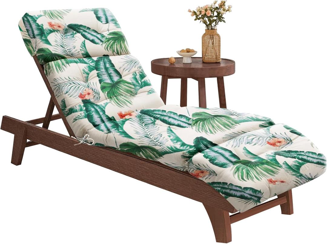 EverPine Outdoor Chaise Lounge Chair Cushion 74.4 x 22.8 x 4.7 Inch, Patio Lounge Chair Replacement Cushion with Ties, Thick Cotton Pool Recliner Cushion for Outdoor Furniture (Hawaii Style), Standard