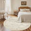 Soalmost 6x6 Beige Round Rug 6ft Living Room Circle Rug Vintage Round Area Rug Non Slip Indoor Carpet for Dining Room Bedroom