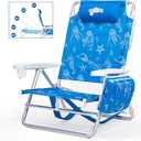 Reclining Beach Chair Backpack 5-Position Lay Flat Lounge Chair for Adults Heavy Duty Portable Folding Lightweight with Cooler Bag Camping Chair for Sand Outdoor (Max 400lbs-backpack, Under the Sea