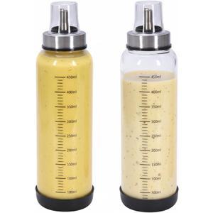 Salad Dressing Container Glass,2Pack Leakproof Salad Jar with Lid and Tags,17 Ounce Homemade Dressing Shaker Bottle for Meal Prep, Portable Glass Shaker Bottle for Lunch or Travel
