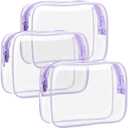 F-color TSA Approved Toiletry Bag 3 Pack Medium - Clear Makeup Bag Travel Quart Size for Women Men, Clear Cosmetic Bag Airport Airline Compliant Carry on Bag, Macaron Purple