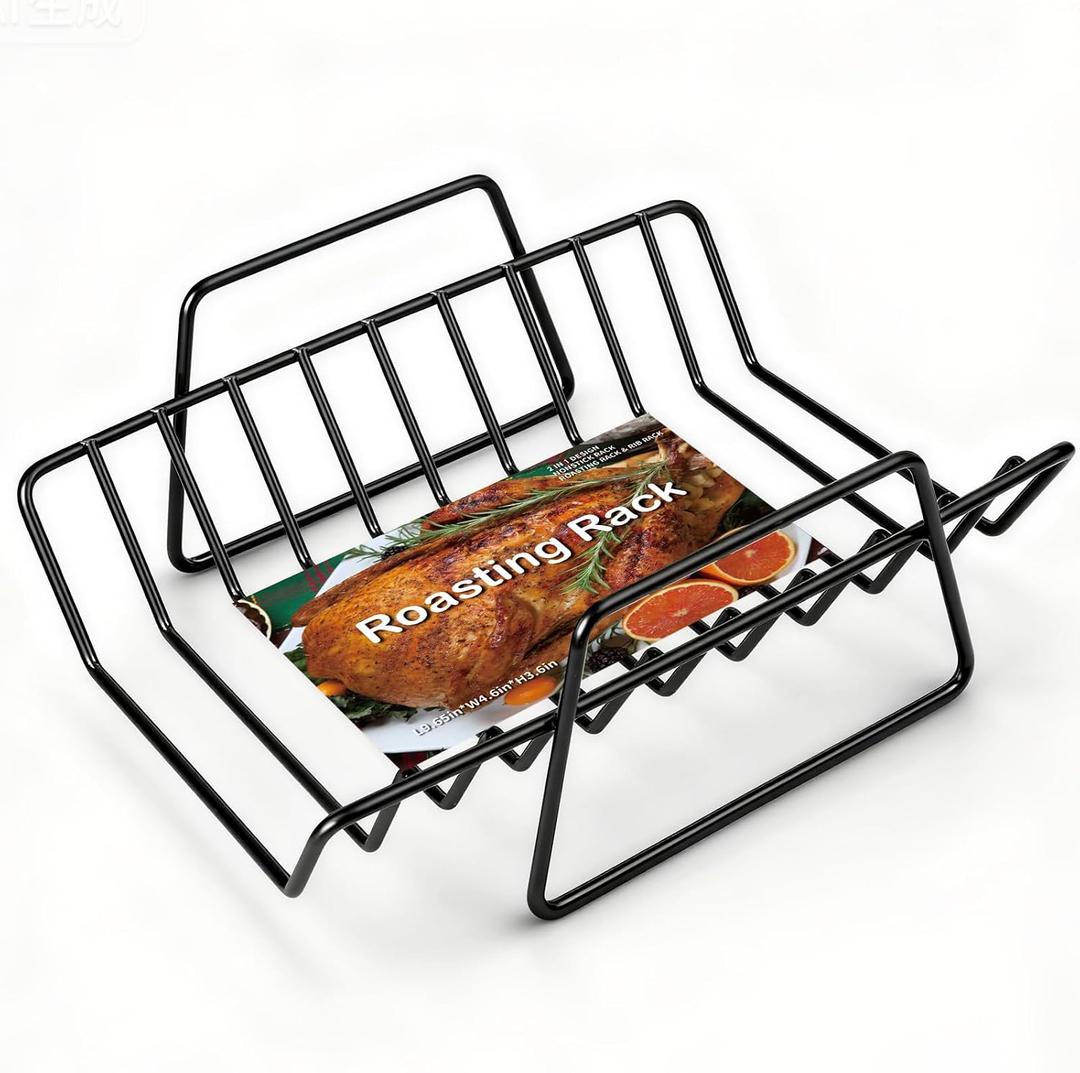 Roasting Rack for Turkey, Non-Stick Safe Coating Heavy-duty Turkey Rack for Roasting Pan, 2-in-1 Rib Rack for Smoker Grill, Roasting Rack Insert for Smokers, Oven Cooking
