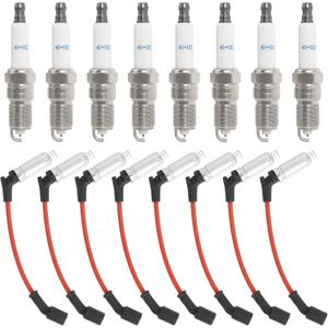 41-110 Iridium Spark Plugs and M8-48322 Spark Plug Wires Compatible with Chevy Silverado Suburban Avalanche Express GMC Cadillac Escalade Yukon Sierra Savana 5.3 6.0L 6.2L V8 LS Truck MCCKLE (8 Set)