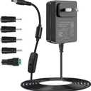 TKDY 12V 2A Power Supply AC Adapter 100-240V 50-60Hz, for 12 Volt LED Light Strip, 12Vdc CCTV Camera, DC12V Router, Speaker, LCD Monitor. 24W Power Converter with On/Off Switch & 5 Tips