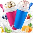 2 Pack Magic Squeeze Slushy Cups, DIY Frozen Slushie Maker Cup, Portable Smoothies Cups for Making Juice Shake Yogurt Ice Cream, Reusable Cooling Cup for Family and Friends(Blue+Pink)