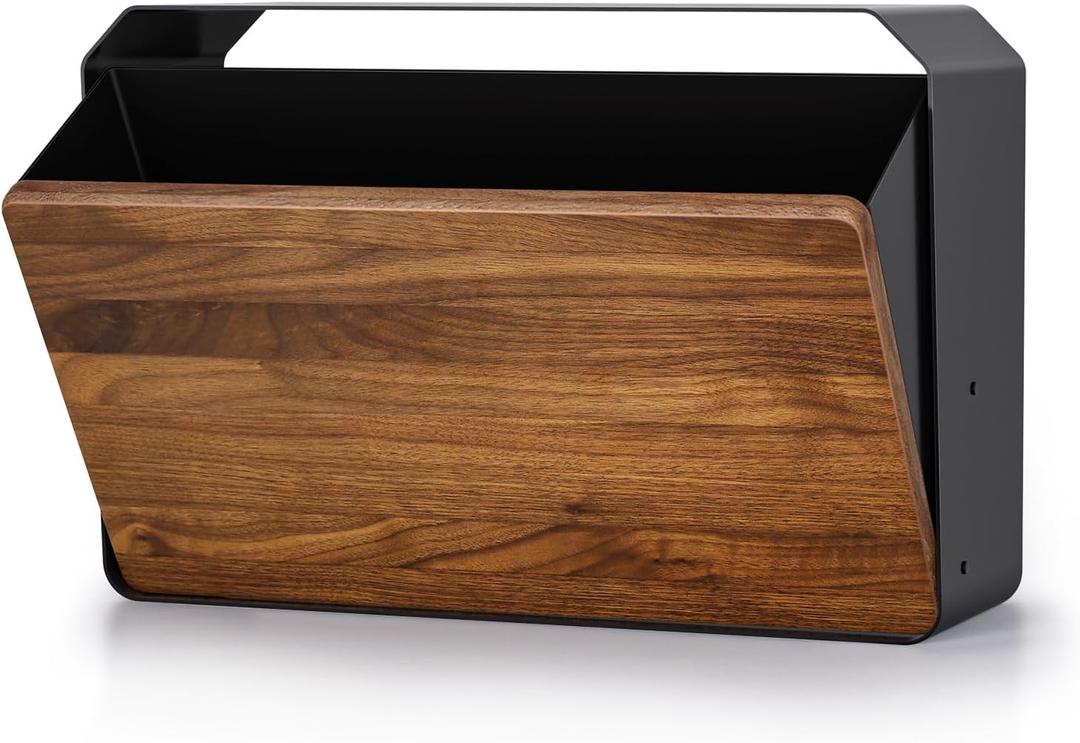 Wall-Mount Mailbox for House - Walnut & Galvanized Steel Rust-Proof Metal Post Box, Large Capacity, Easy to Install Wall Mount, Mailboxes for Outside House Porch, 15.8" x 9.2" x 6"