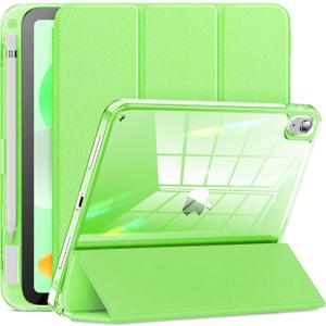INFILAND Compatible with iPad (A16) 11th Generation 11 Inch 2025 Case, iPad 10th Generation Case 2022 10.9 Inch, Clear Protective Cover with Apple Pencil Holder, Charging Adapter (Luminous Green)