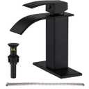 Black Bathroom Faucet Waterfall Single Handle Bathroom Sink Faucet with Metal Pop-up Drain, Bathroom Faucet One Hole or 3 Hole with Deck Plate (Matte Black)